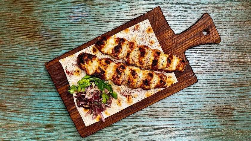 Chicken kebab with suluguni cheese