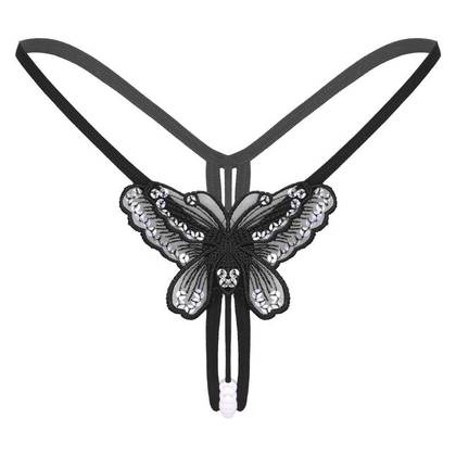 Butterfly Lyricist Black Open Mini Panties, Size S/M