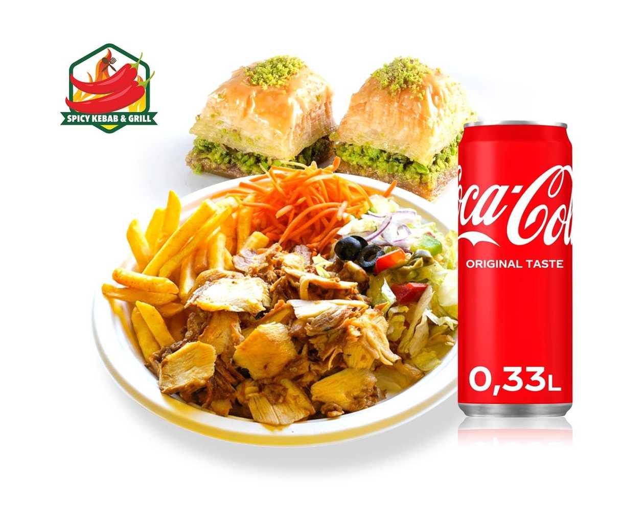 Kebab Plate Set + Coca-Cola 330ml + Baklava (2 pcs.)