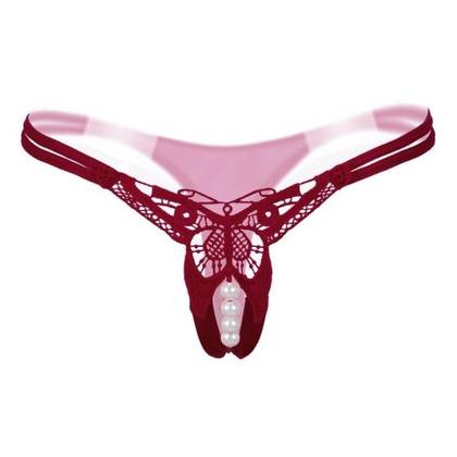 ZB1 Butterfly Bordo Open Crotch Panties, Size S/L