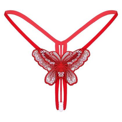 Butterfly Lyricist Red Open Mini Panties, Size S/M