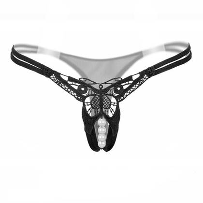 ZB1 Butterfly Black Crotchless Panties, Size S/L