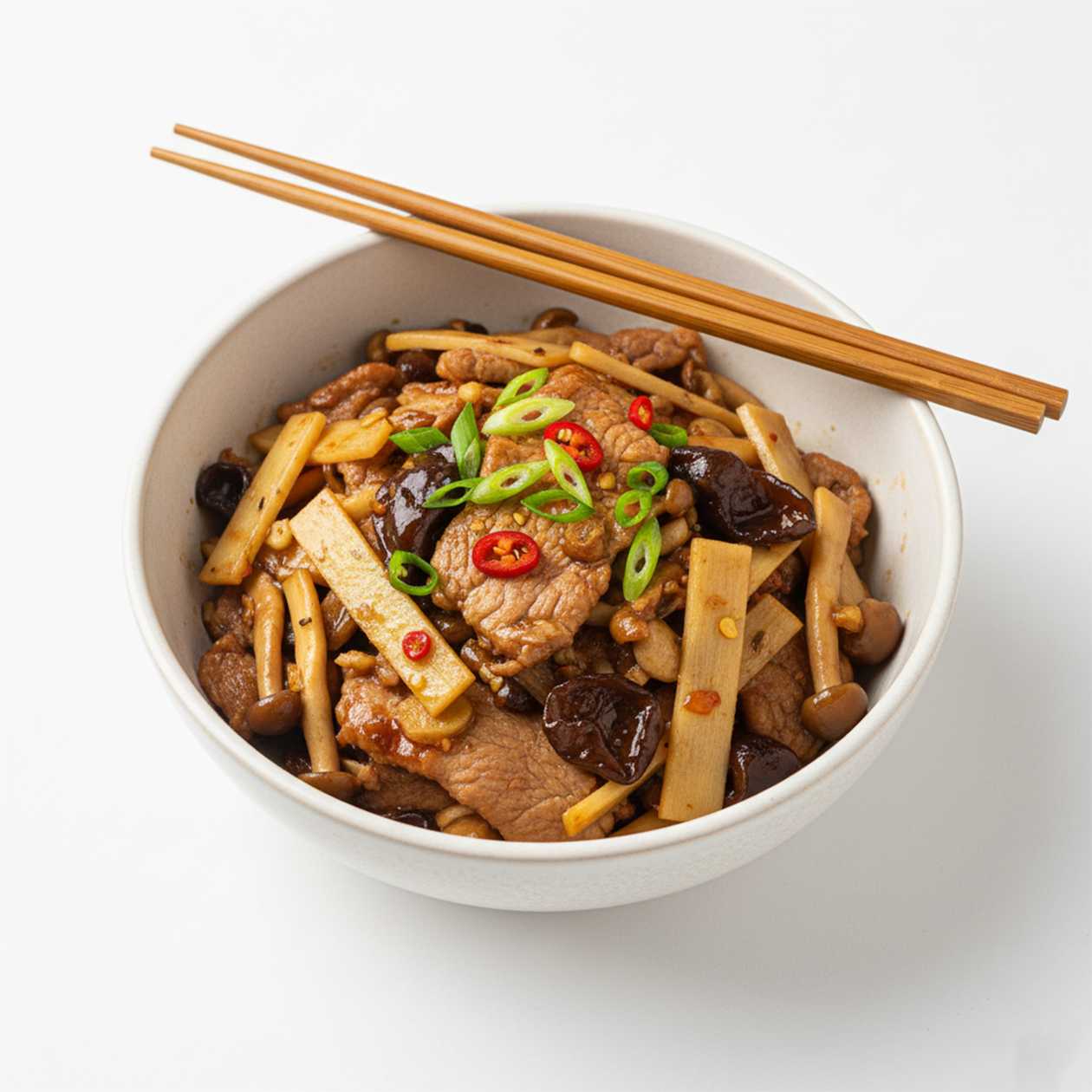 Pork with Bamboo and Mushrooms