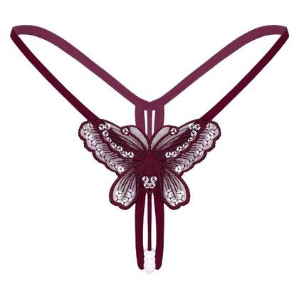 Butterfly Lyricist Burgundy Open Mini Panties, Size S/M