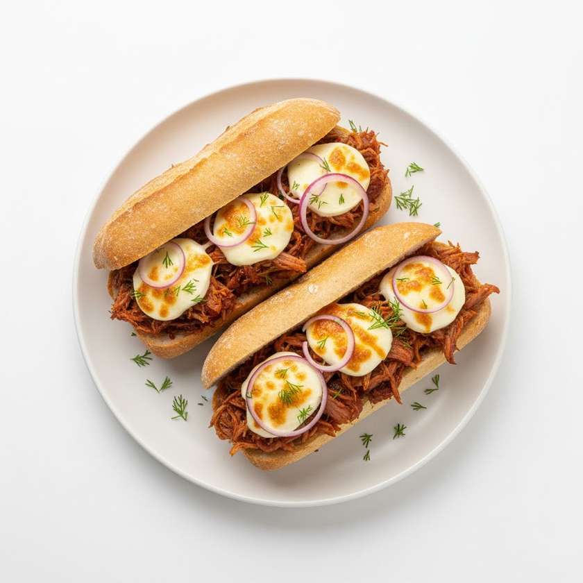 DWIE CIABATY Z SZARPANĄ WIEPRZOWINĄ I SEREM