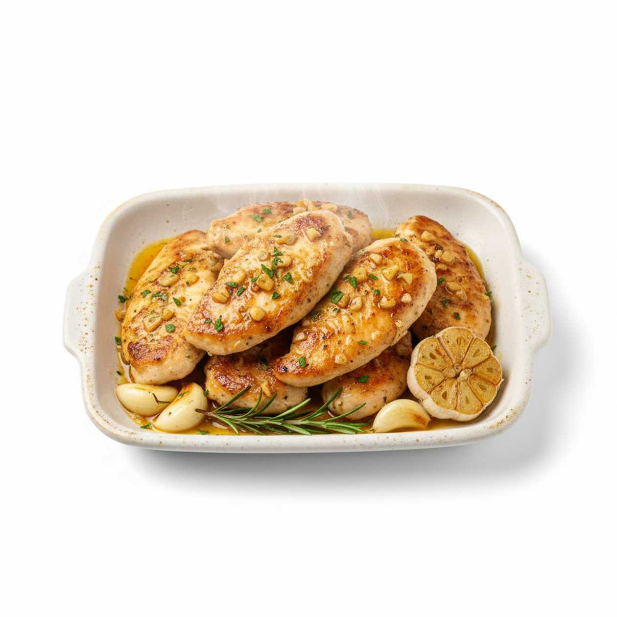 Chicken Fillet with Garlic on Hot Platter