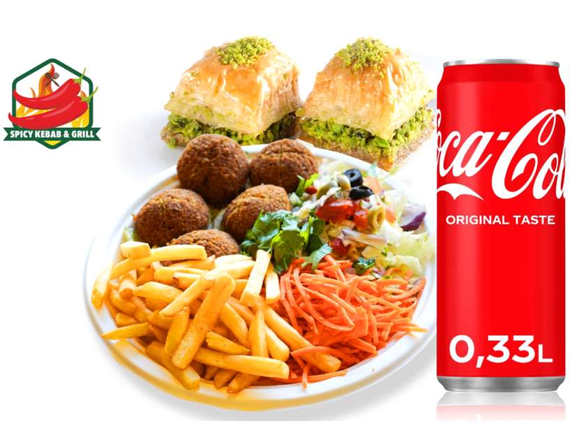 Falafel Plate Set (5 pcs) + Coca-Cola 330ml + Baklava (2 pcs)