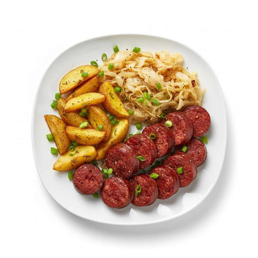 Pyry z kaszanką i kapustą