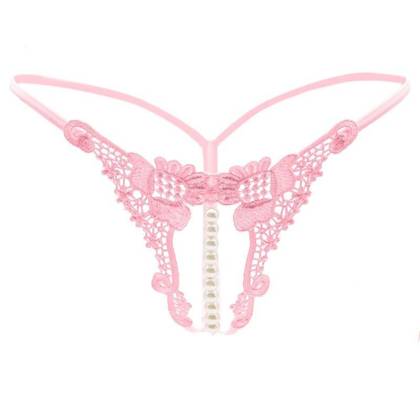 TINK Tattoo Lace Pearl G-String Open Crotch Panties, Size S/M, Pink