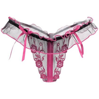 Cyclamen and Black Open Lace Thong ZOROSE, Size S/L