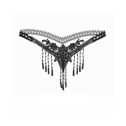 Women's Thong Panties with Tassels ZLTP1 Black, OS