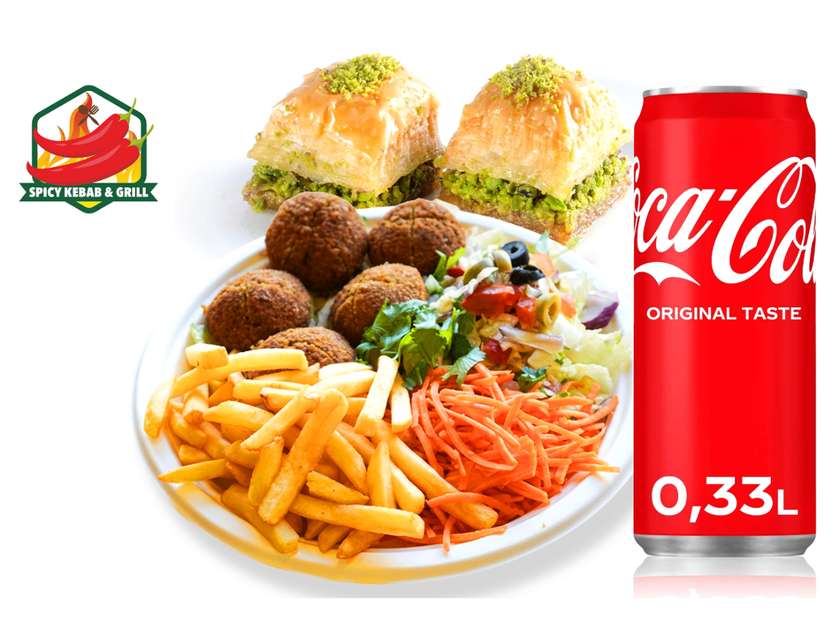 🌿 Falafel Plate Set (5 pcs) + Coca-Cola 330ml + Baklava (2 pcs)