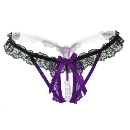 Open Crotch Panties with Beads ZLOP Black&Purple, Size S/L