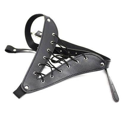 Leather String Black PULSB2 Panties with Lacing, OS Size