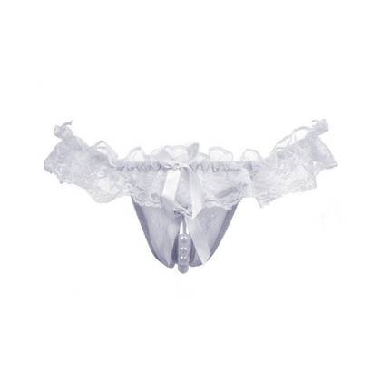 White Thong with Open Crotch and Pearl Belt, Size S/L