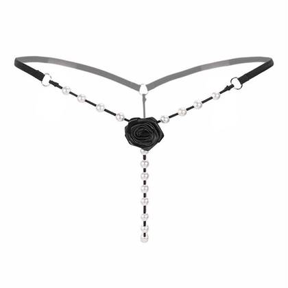 Women's Thong with Beads RS Black, One Size