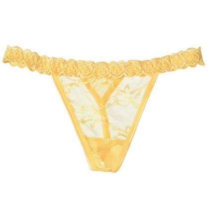 Yellow Women's Thong Panties with Heart Lace Waistband 8811B, Size S/L