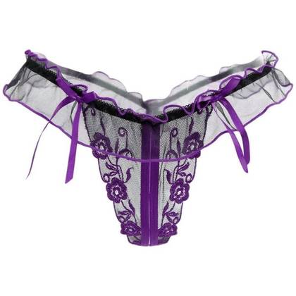 Purple-Black Open Lace Thong ZOPURPLE, Size S/L