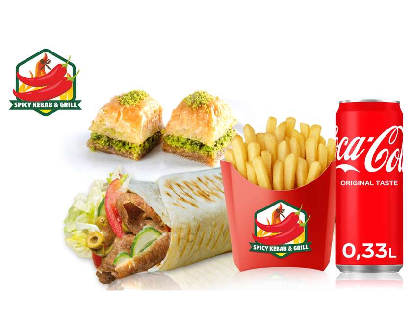 🔥 Set for Two 🔥 (2x Rollo Kebab + 2x Pocket Fries + 2x Cola 0.330ml + 2 Pieces of Baklava)