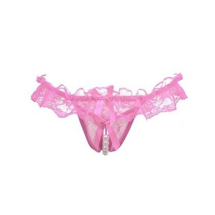 Light Pink Thong with Open Crotch and Pearl Belt, Size S/L