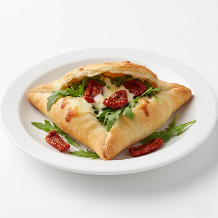 Esfirra with Arugula, Tomato, and Cheese