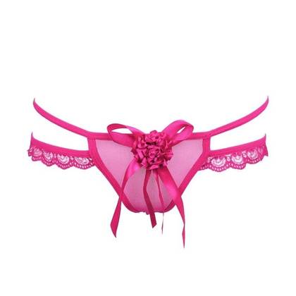 Pink Women's Thong Panties with Flower and Bow 075042501, Size S/L
