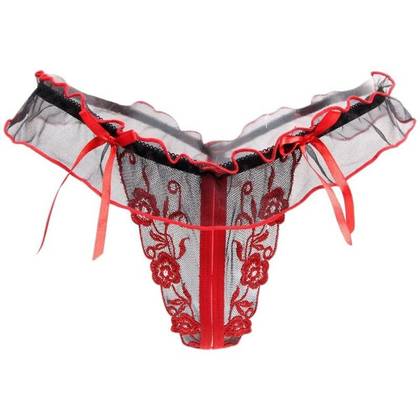 ZORED Red and Black Open Lace Thong, Size S/L