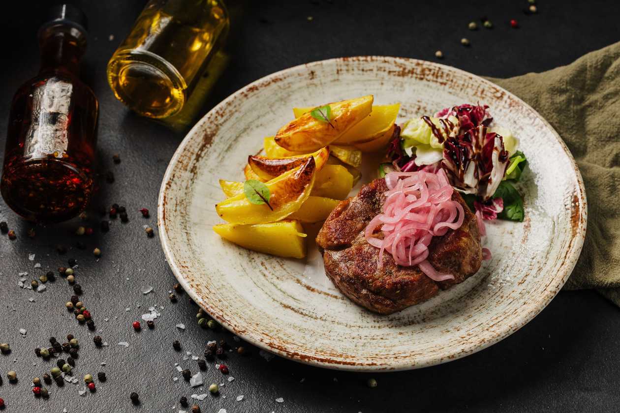 Pork Neck (Sous-Vide) with Baked Potatoes