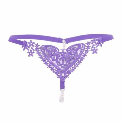Women's Pearl String & Purple Lace Heart Thong, Size OS