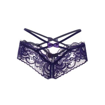 Women's French Lace Open Thong Purple FLO1, Size S/M
