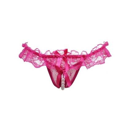 Pink Thong with Open Crotch and Pearl Belt, Size S/L