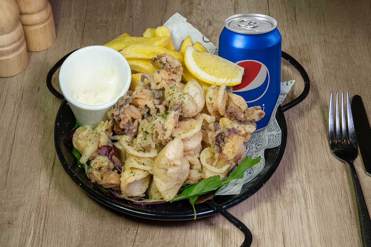 Breaded Calamari Combo with Fries, Sauce, and Pepsi