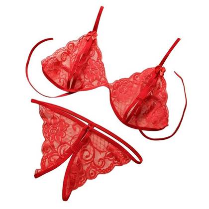 Women's Erotic Open Lace Set Red LOS2, Size S/L