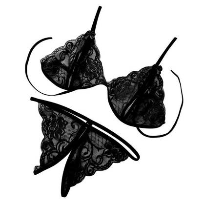 Women's Erotic Open Lace Set Black LOS1, Size S/L