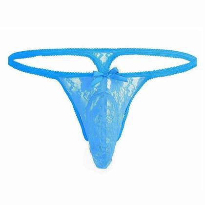 Lace Men's Mini Panties, Blue, Size L