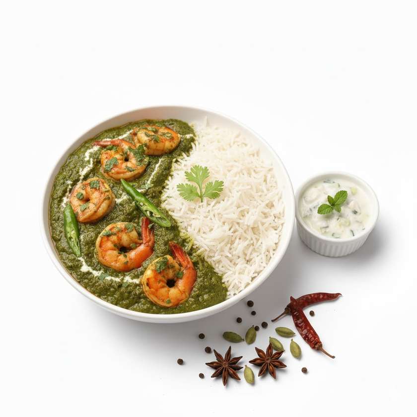 Saag Prawn com Arroz