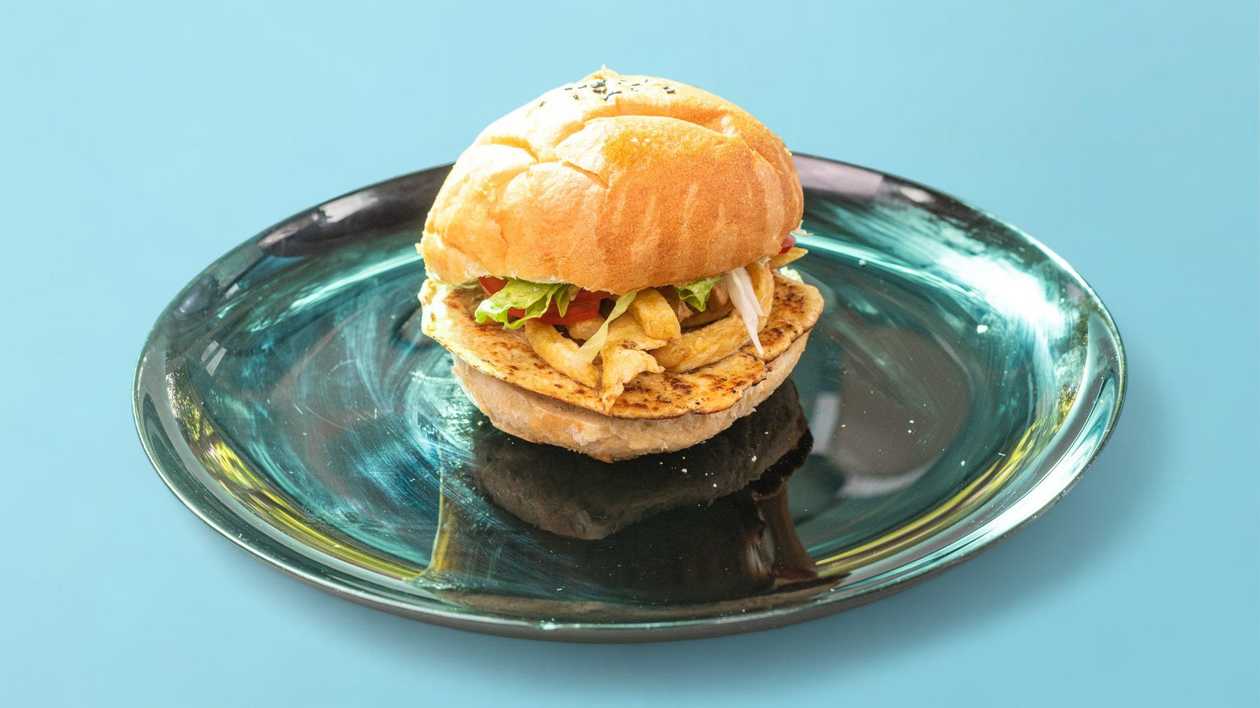 Chicken Hamburger with Egg and Yellow Cheese