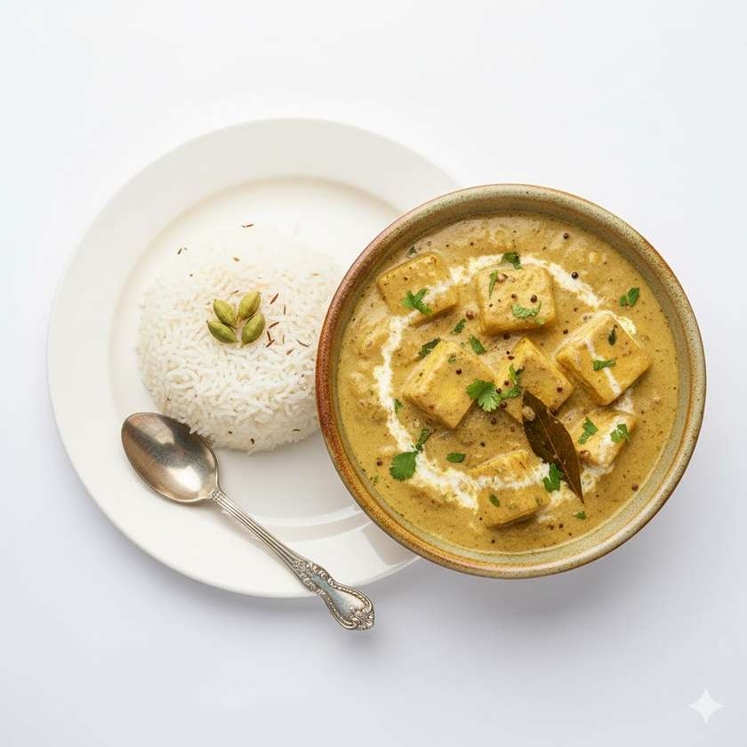 Paneer Korma Vegetariano com Arroz