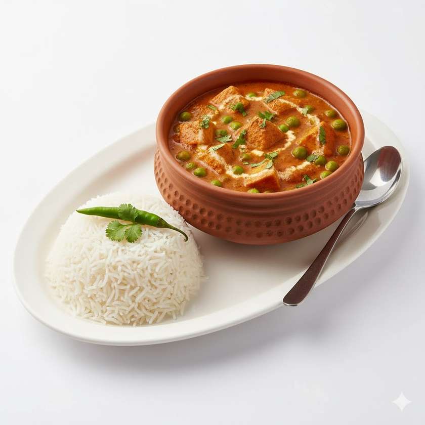 Mutter Paneer Vegetariano com Arroz