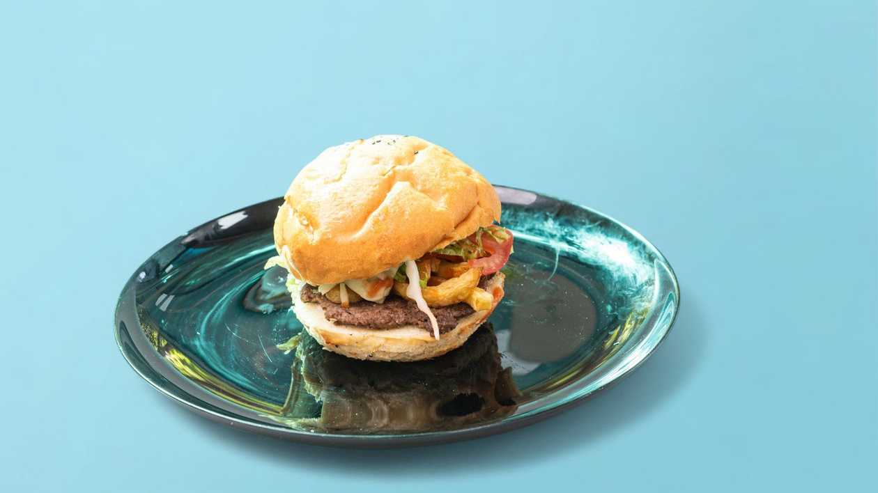 Beef Hamburger with Egg and Yellow Cheese