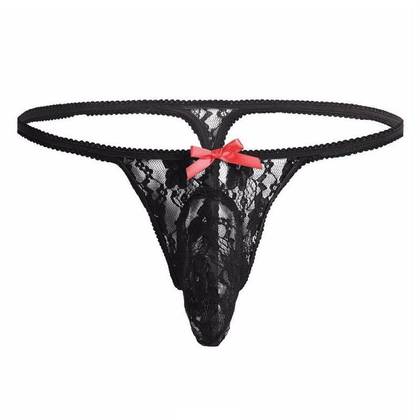 Lace Men's Mini Panties, Black, LMS, Size XL