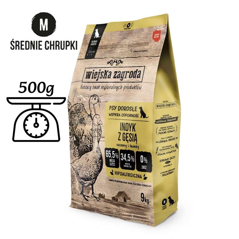 Wiejska Zagroda Dry Dog Food Turkey With Goose (Adult) Kibble M 500g