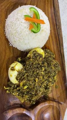 Plain Rice with Palava Sauce and Fish