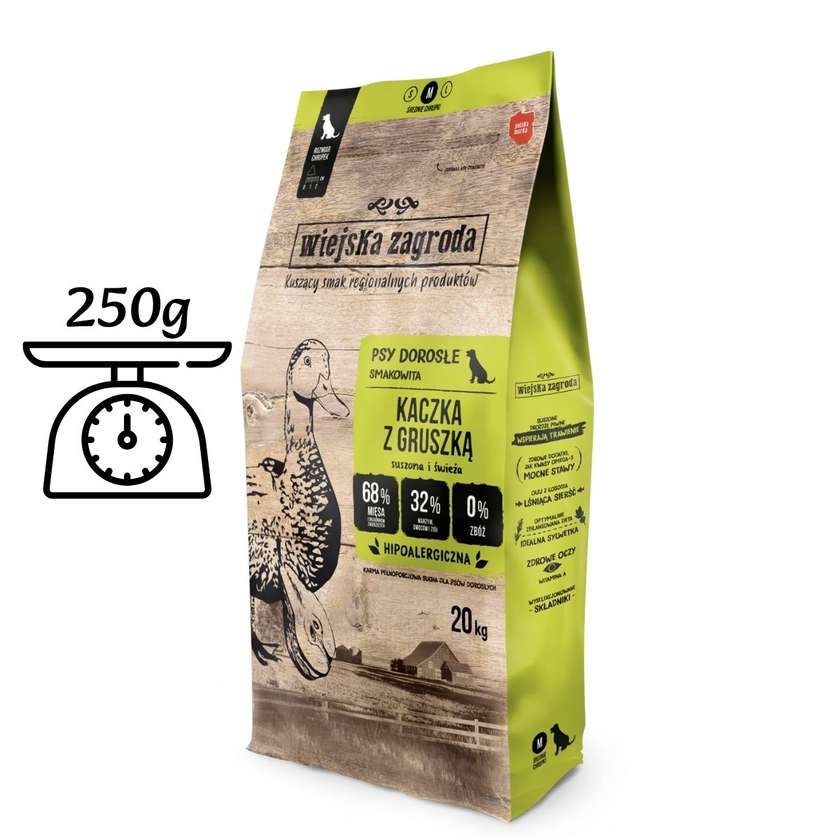 Wiejska Zagroda Dry Dog Food Duck With Pear (Adult) Kibble M 250g