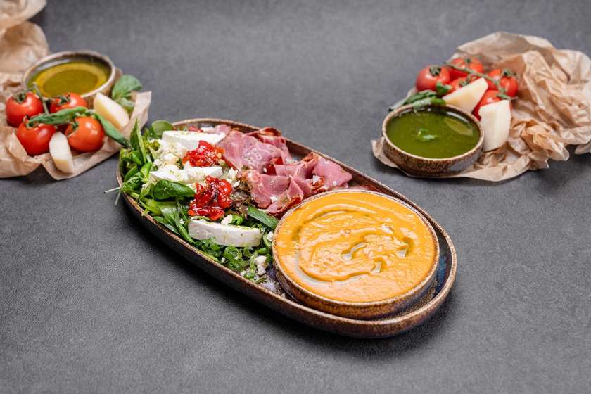 Tomato Puree with Roasted Pepper and Fresh Cheese