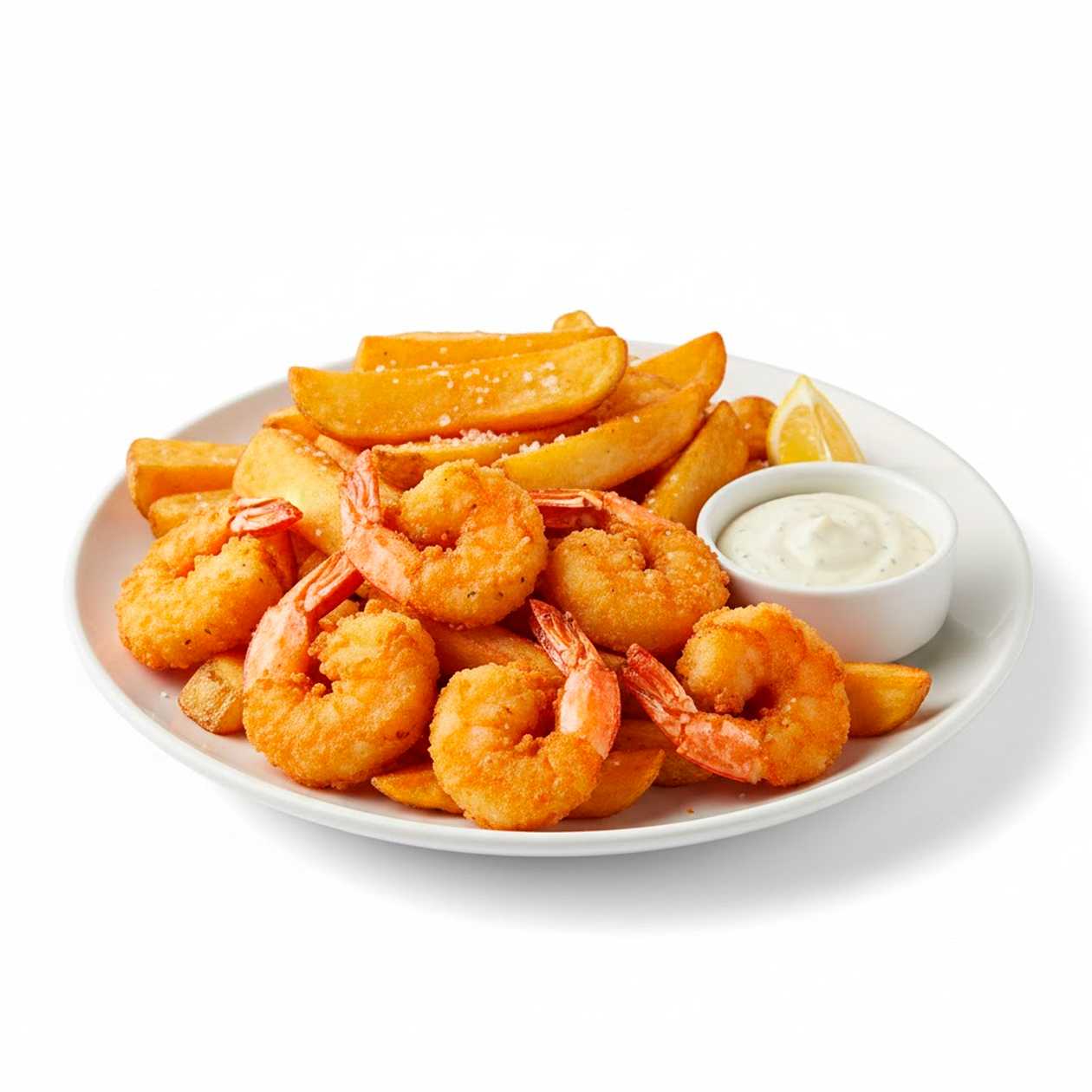 Breaded shrimp with french fries