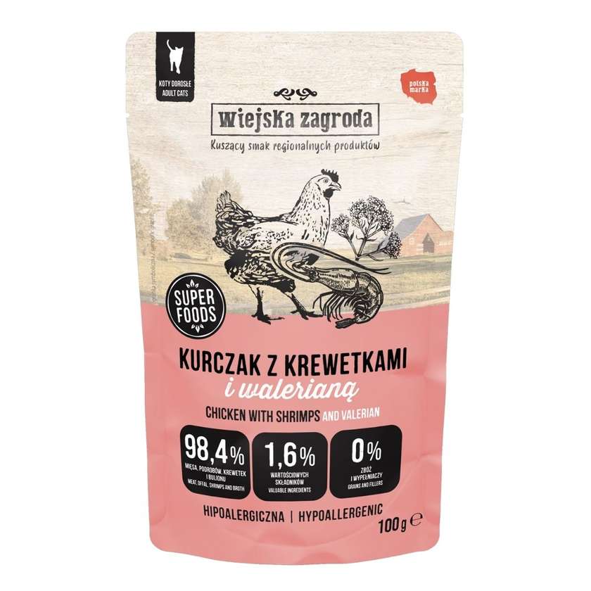 Wiejska Zagroda Wet Cat Food Chicken With Shrimp And Valerian (Adult) 100g