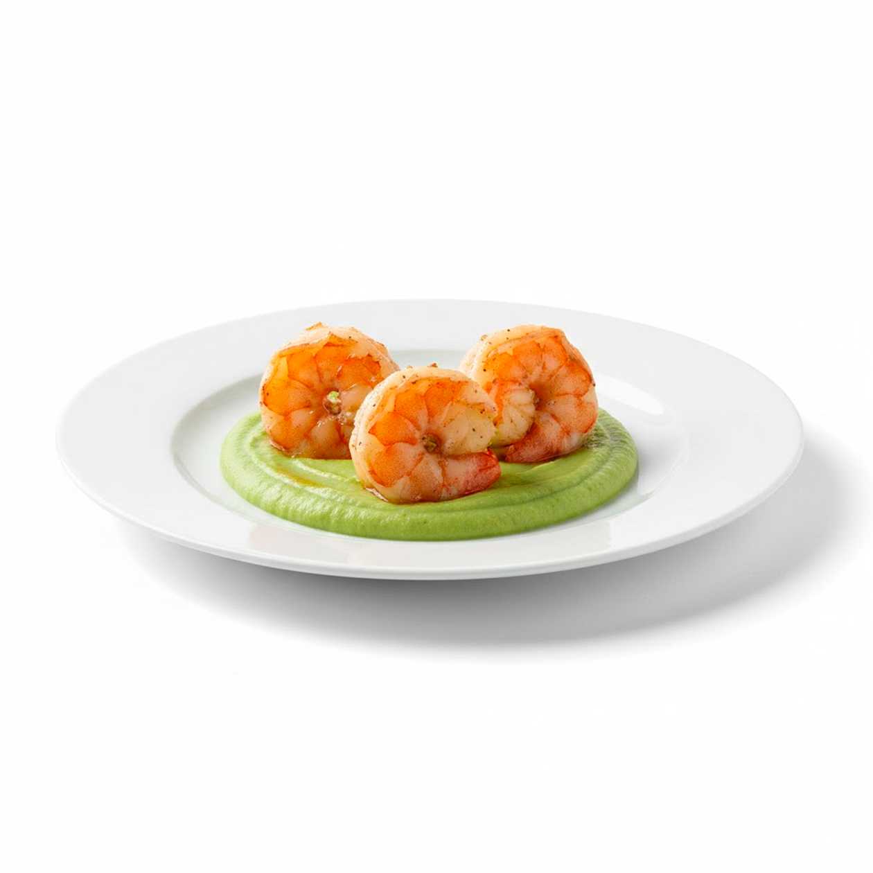 Large shrimp with mashed pea