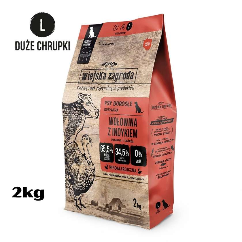 Wiejska Zagroda Dry Dog Food Beef With Turkey (Adult) Kibble L 2kg