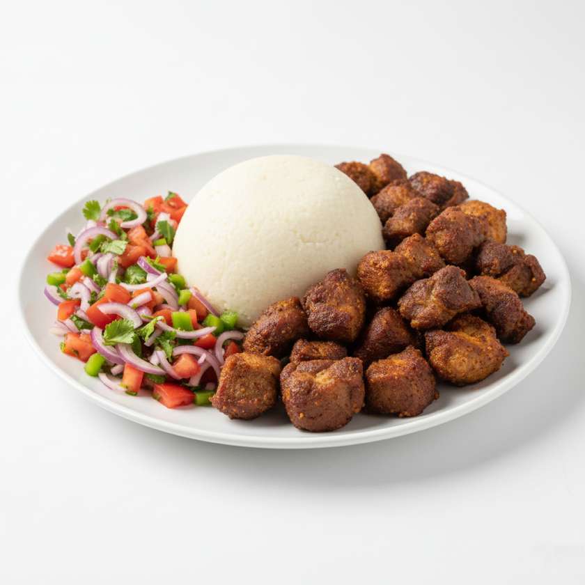 1 kg pork dryfry served with ugali and kachumbari